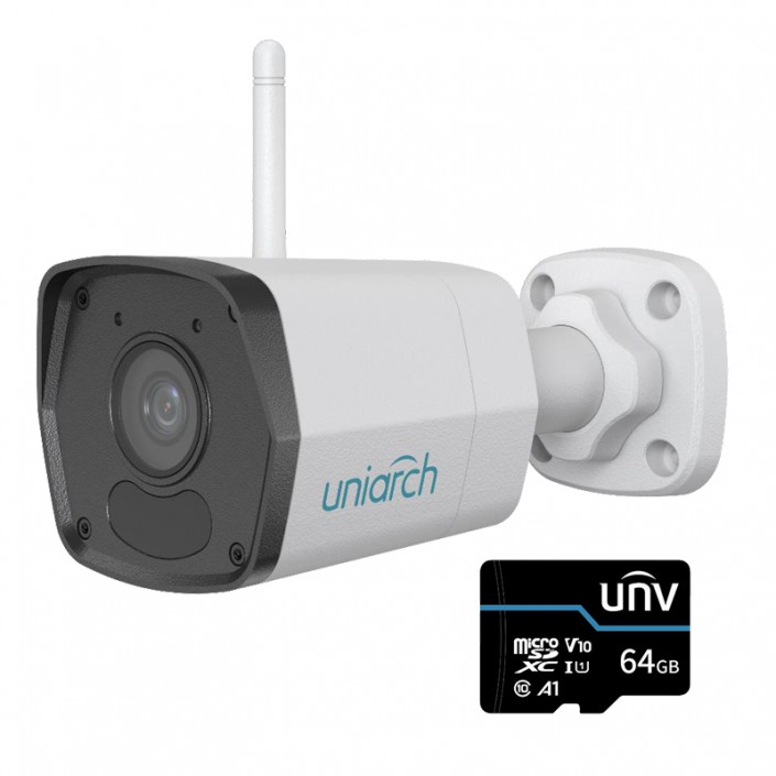 Беспроводная IP камера Uniarch Uho-B1R-M2F3+64Gb, 2MP, H.265, 2.8mm, IR30m, Mic, mSD, IP67