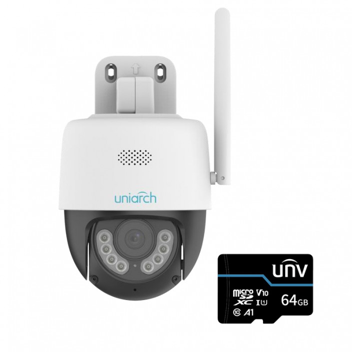 Camera IP Wireless Uniarch Uho-P1A-M3F4D+64Gb, 3MP, Ultra 265, 4mm, PT, IR30m, Speaker, mSD, IP66