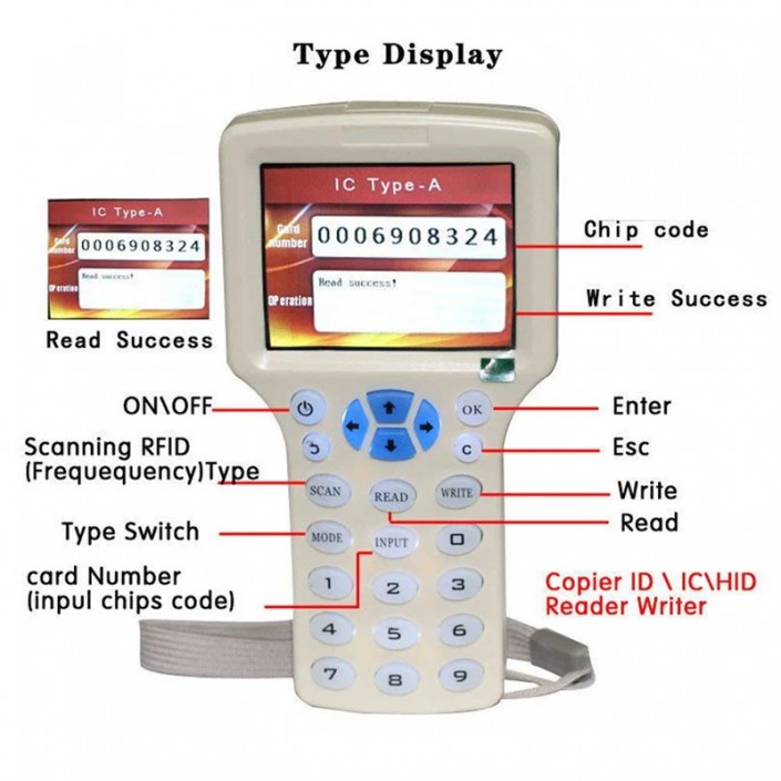Programator, duplicator RFID 08CD, LCD, 125Khz, 13.56Mhz, USB