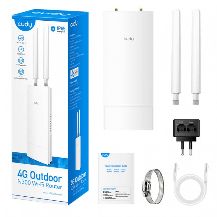 Router fara fir Cudy LT400 Outdoor, 4G LTE, N300 Dual Band, 2.4GHz, IP65