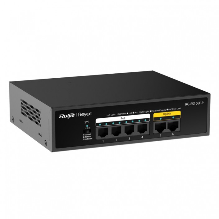 Коммутатор PoE Ruijie Reyee RG-ES106F-P, 4xPoE, 2xLAN, max. 54W