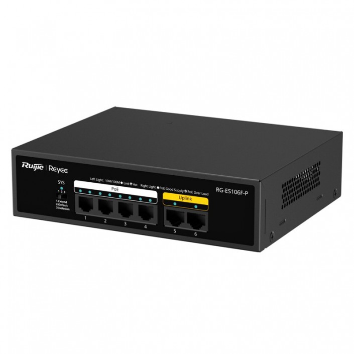 Switch PoE Ruijie Reyee RG-ES106F-P, 4xPoE, 2xLAN, max. 54W