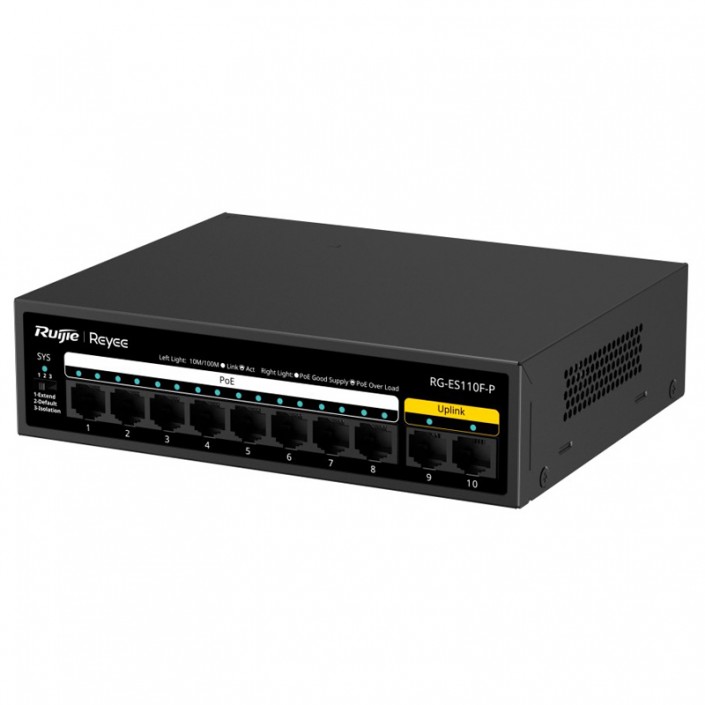 Коммутатор PoE Ruijie Reyee RG-ES110F-P, 8xPoE, 2xLAN, max. 110W