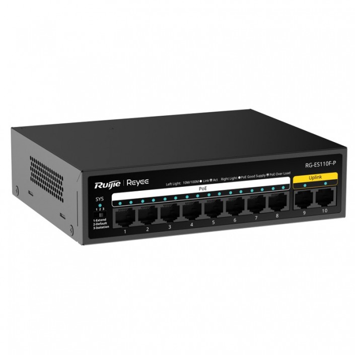 Switch PoE Ruijie Reyee RG-ES110F-P, 8xPoE, 2xLAN, max. 110W