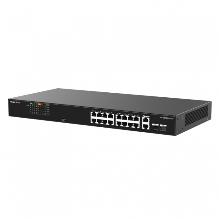 Switch PoE Ruijie Reyee RG-ES118FGS-LP, 16xPoE, 2xUpLink/SFP (combo), max. 120W