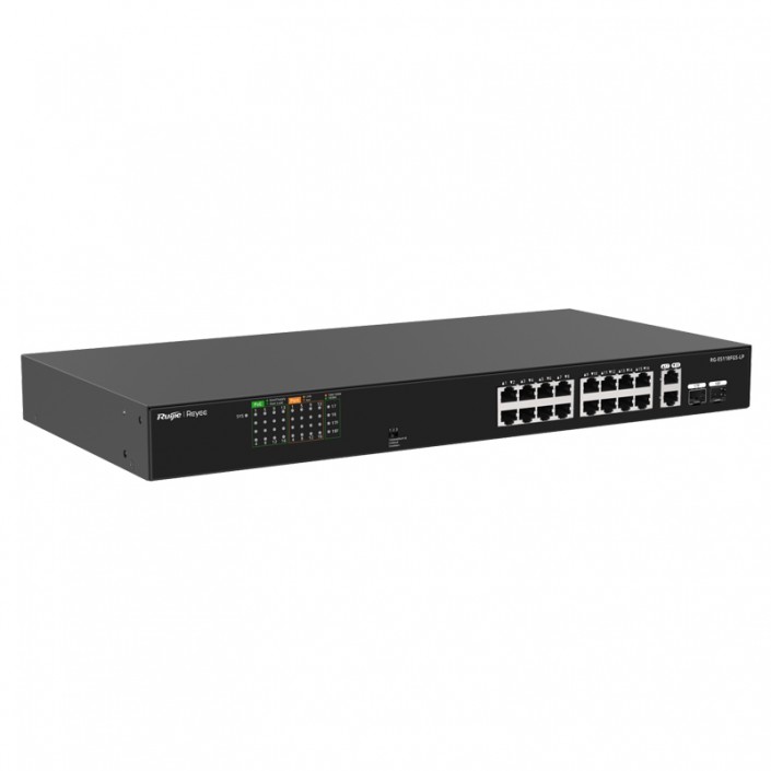 Switch PoE Ruijie Reyee RG-ES118FGS-LP, 16xPoE, 2xUpLink/SFP (combo), max. 120W