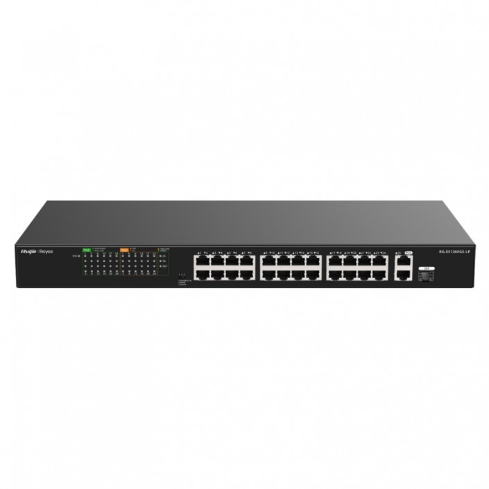 Коммутатор PoE Ruijie Reyee RG-ES126FGS-LP, 24xPoE, 2xUpLink/1xSFP (combo), max. 180W