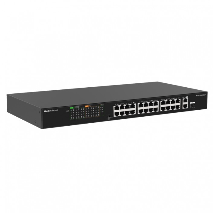 Switch PoE Ruijie Reyee RG-ES126FGS-LP, 24xPoE, 2xUpLink/1xSFP (combo), max. 180W