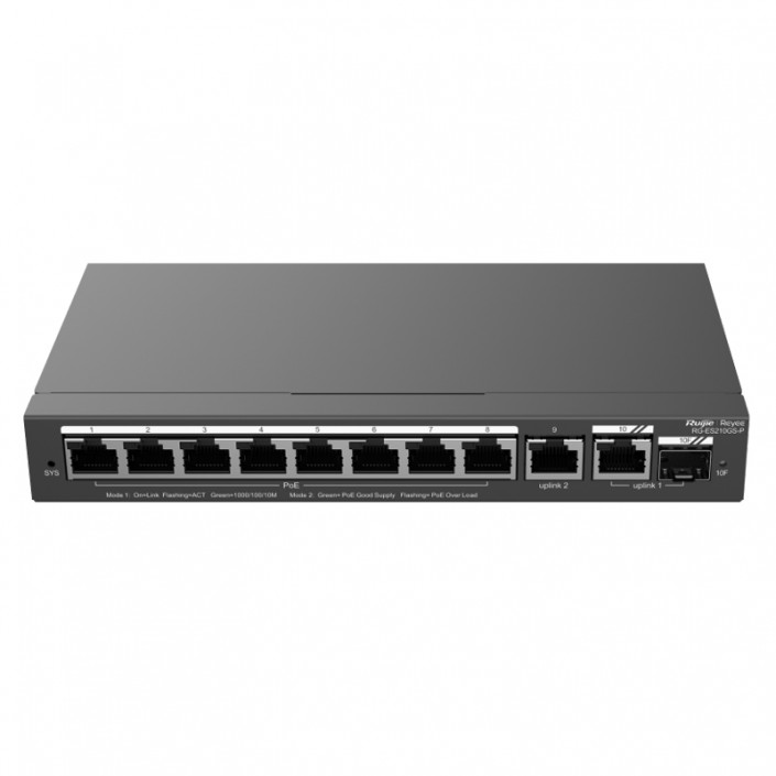 Switch PoE Ruijie Reyee RG-ES210GS-P, 8xPoE, 2xUpLink, 1xSFP (combo), max. 120W, Cloud Managed Layer 2