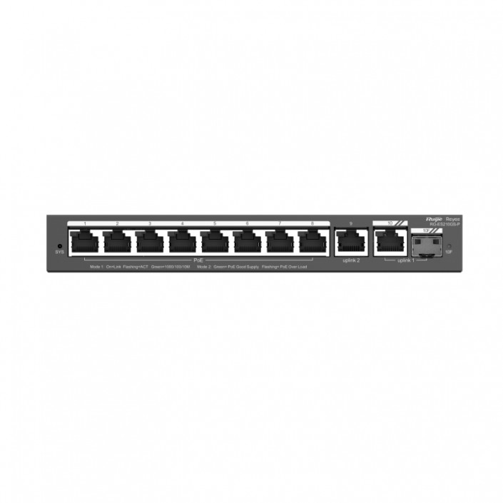 Коммутатор PoE Ruijie Reyee RG-ES210GS-P, 8xPoE, 2xUpLink, 1xSFP (combo), max. 120W, Cloud Managed Layer 2