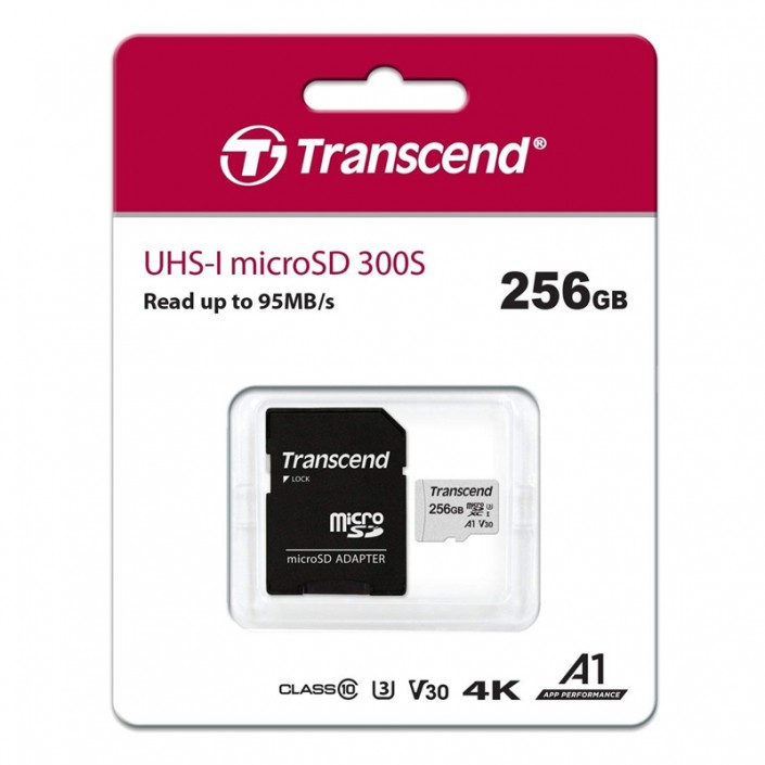 Card de memorie MicroSD+SD Adapater Transcend TS256GUSD300S, 256Gb, Class 10 UHS-I (U3), (R/W:95/40MB/s)