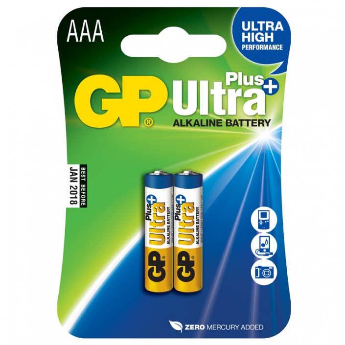 Baterii GP Batteries Ultra Plus Alkaline AAA 24AUP U2 LR03, Alkaline, 1.5V, 2 Pcs.