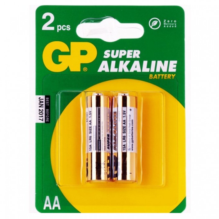 Baterii GP Batteries Super Alkaline AA 15G U4, Alkaline, 1.5V, 2500mAh, 2 Pcs.