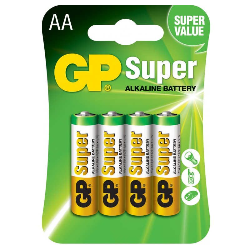 Baterii GP Batteries Super 15A U4, Alkaline, 1.5V, 2500mAh, 4 Pcs.