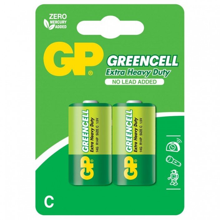 Baterii GP Batteries Greencell 14 G U2 (C, LR14), Zinc Cloride, 1.5V, 2370mAh, 2 Pcs.