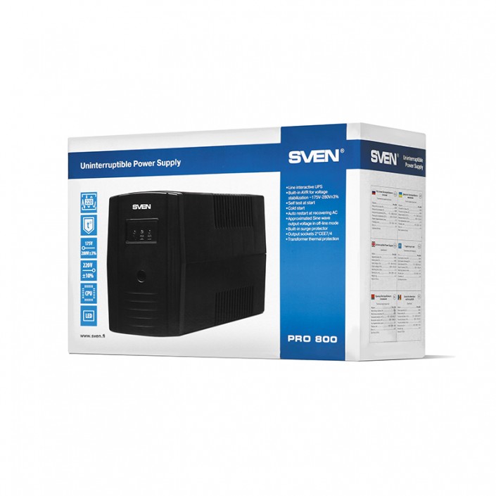 Sursa de alimentare neintreruptibila UPS SVEN Pro 800, 800VA (480W), LED, AVR, Line Interactive